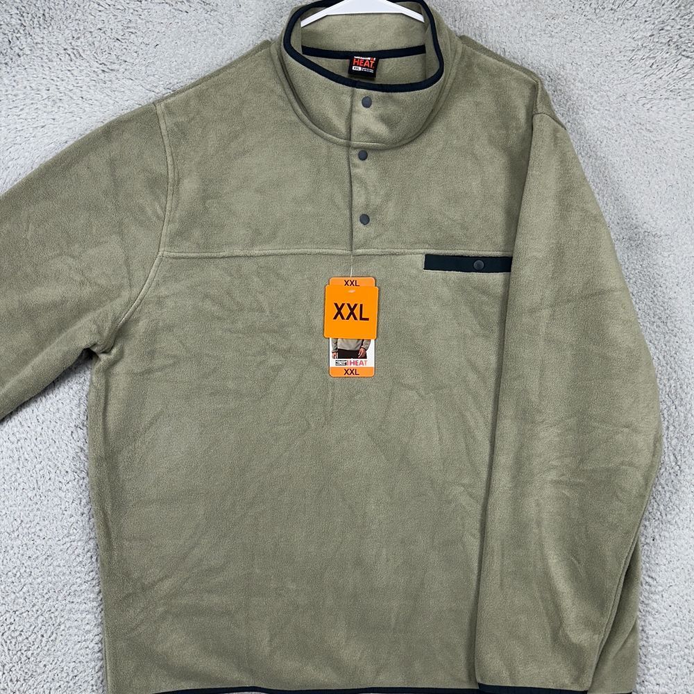 32 Degrees Heat Fleece Jacket Mens 2XL Gray Pullover Snap Button Long Sleeve NEW